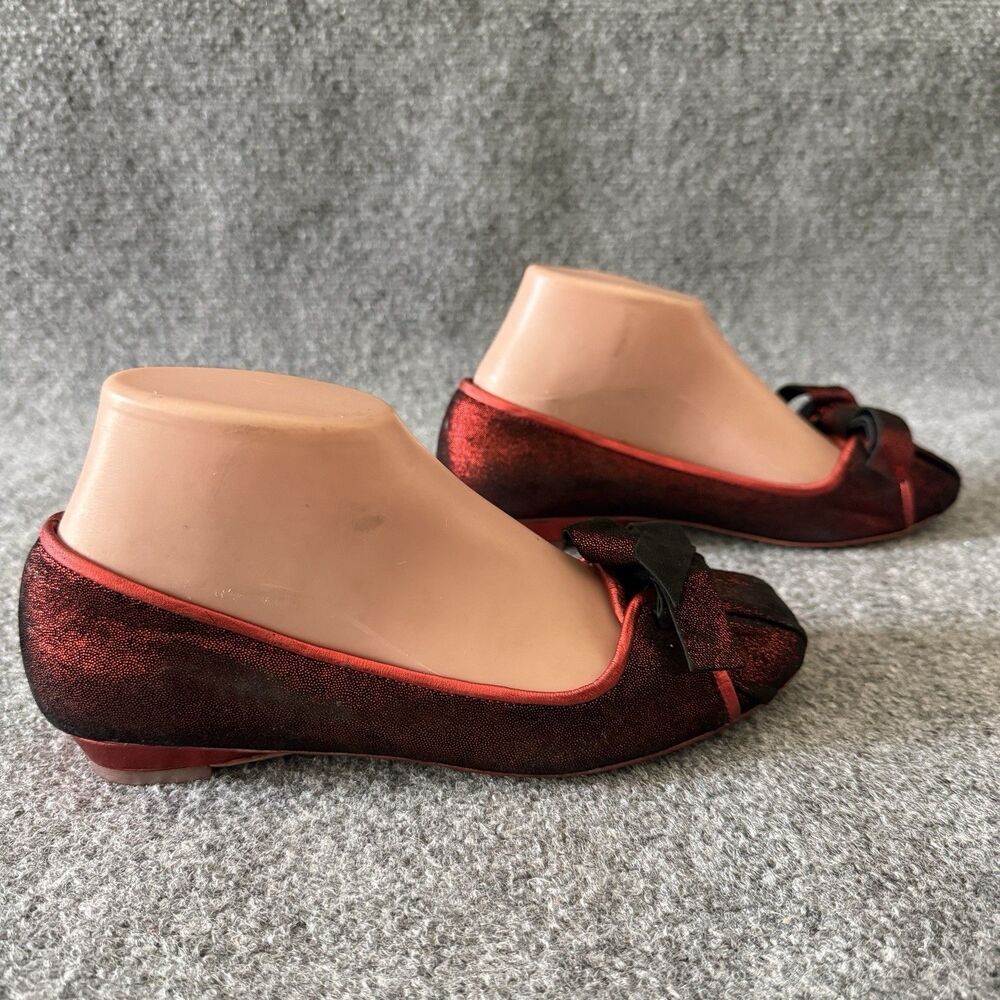 Irregular Choice Red Metallic Glitter Bow Ballet Flats Women's Shoes Size 6